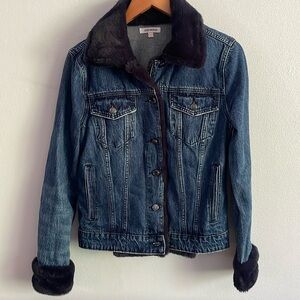 Good American Denim Jean Jacket with Faux Fur Trim Size 0